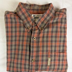 Columbia Men's Plaid Button-Down Shirt - Orange and Gray
